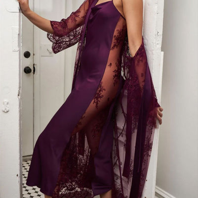 Rya Collection Darling Long Gown 219 in Aubergine-Loungewear-Rya Collection-Aubergine-XSmall-Anna Bella Fine Lingerie, Reveal Your Most Gorgeous Self!