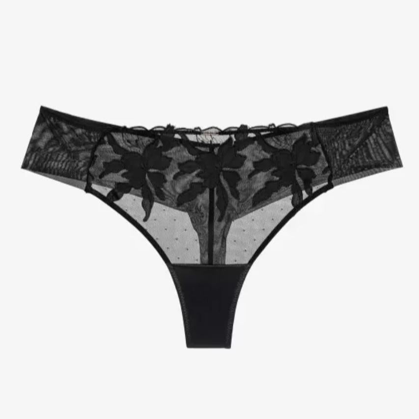 Ajour Astralis Mid Rise Brazilian Thong C178-Panties-Ajour-Black-XSmall-Anna Bella Fine Lingerie, Reveal Your Most Gorgeous Self!