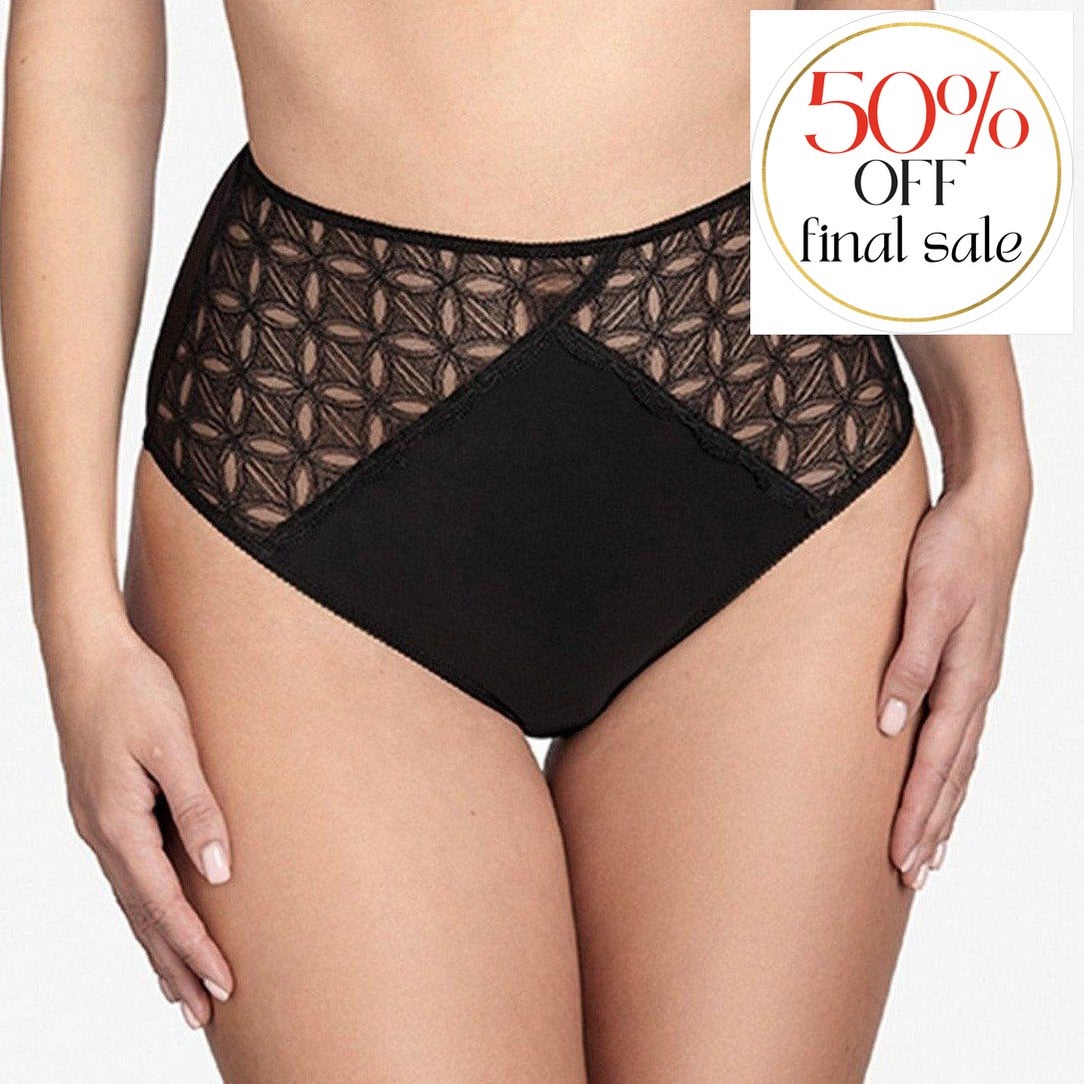 Ajour Black Tulip High Waist Panty T71-Panties-Ajour-Black-Large-Anna Bella Fine Lingerie, Reveal Your Most Gorgeous Self!