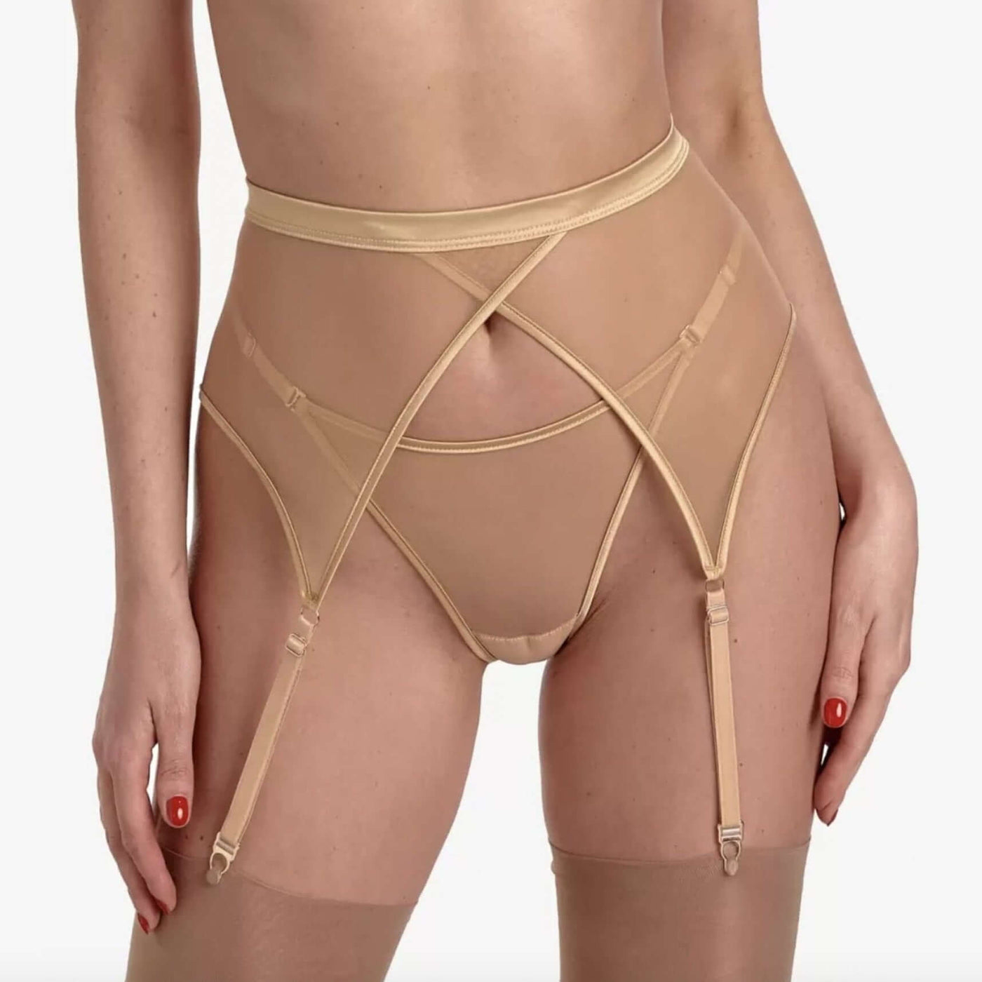 Ajour Calissons Garter Belt in Gold PJ1-Anna Bella Fine Lingerie-Gold-XSmall-