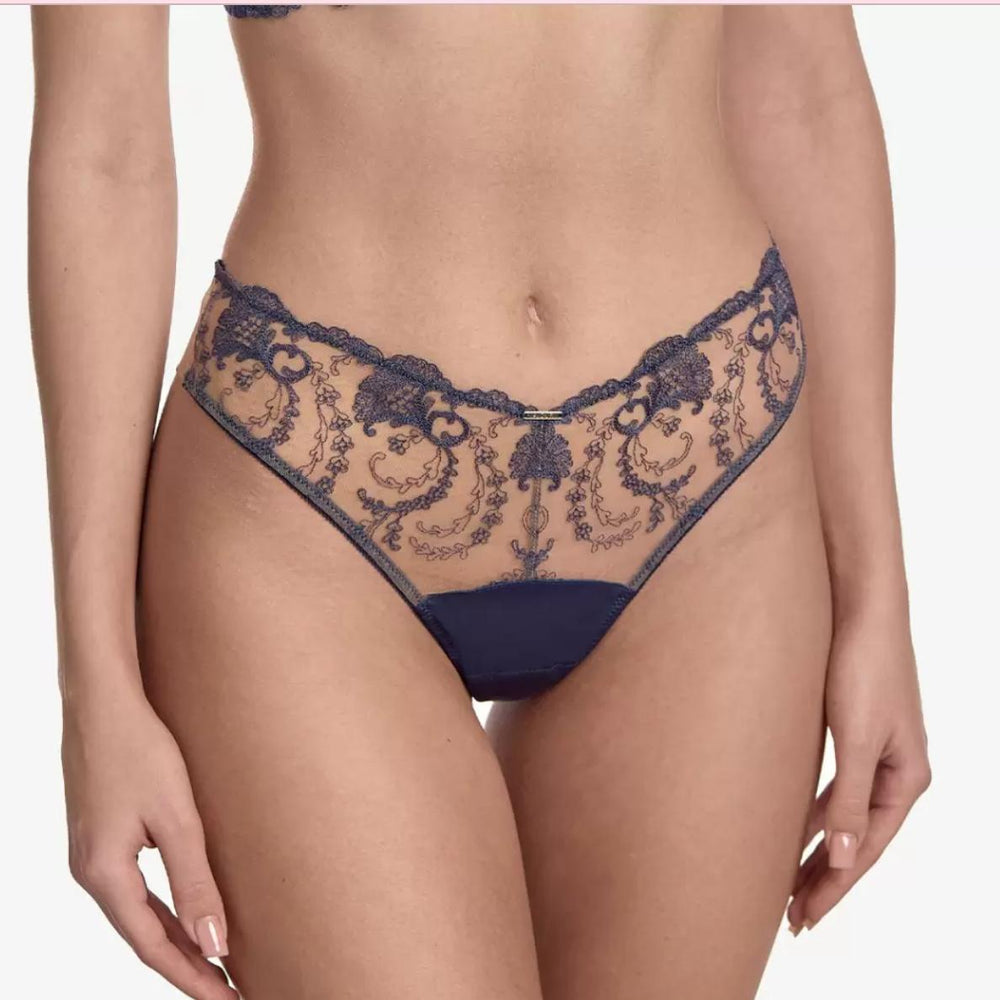 Ajour Celestial Lace High Leg Thong C15-Panties-Ajour-Indigo-XSmall-Anna Bella Fine Lingerie, Reveal Your Most Gorgeous Self!