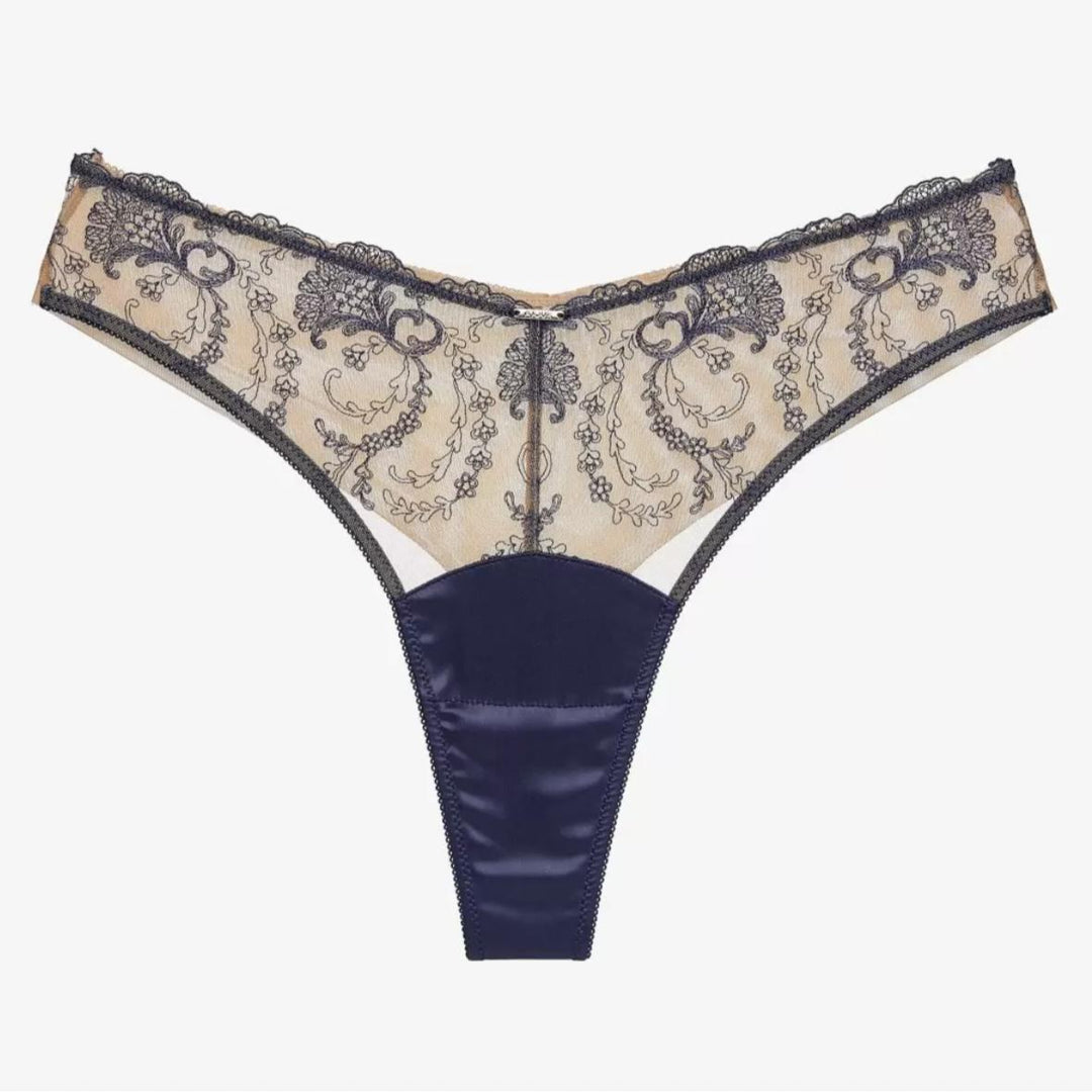 Ajour Celestial Lace High Leg Thong C15-Panties-Ajour-Indigo-XSmall-Anna Bella Fine Lingerie, Reveal Your Most Gorgeous Self!