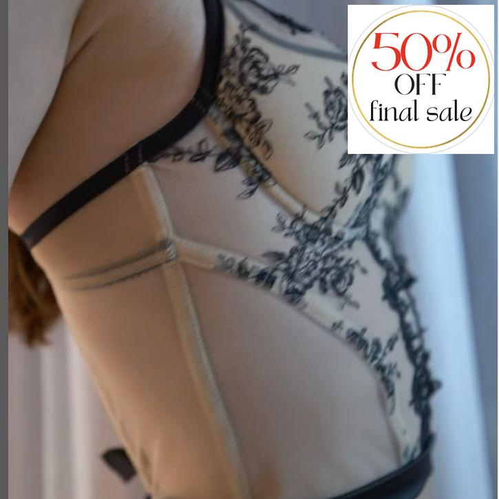 Ajour Finsbury Sexy Corset KRS37 in Beige/Black-Anna Bella Fine Lingerie-Beige/ Black-32-B