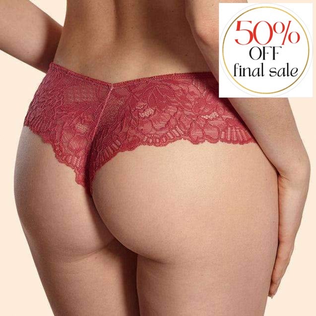 Ajour Galatea Lace Brazilian Thong C171-Panties-Ajour-Coral-XSmall-Anna Bella Fine Lingerie, Reveal Your Most Gorgeous Self!