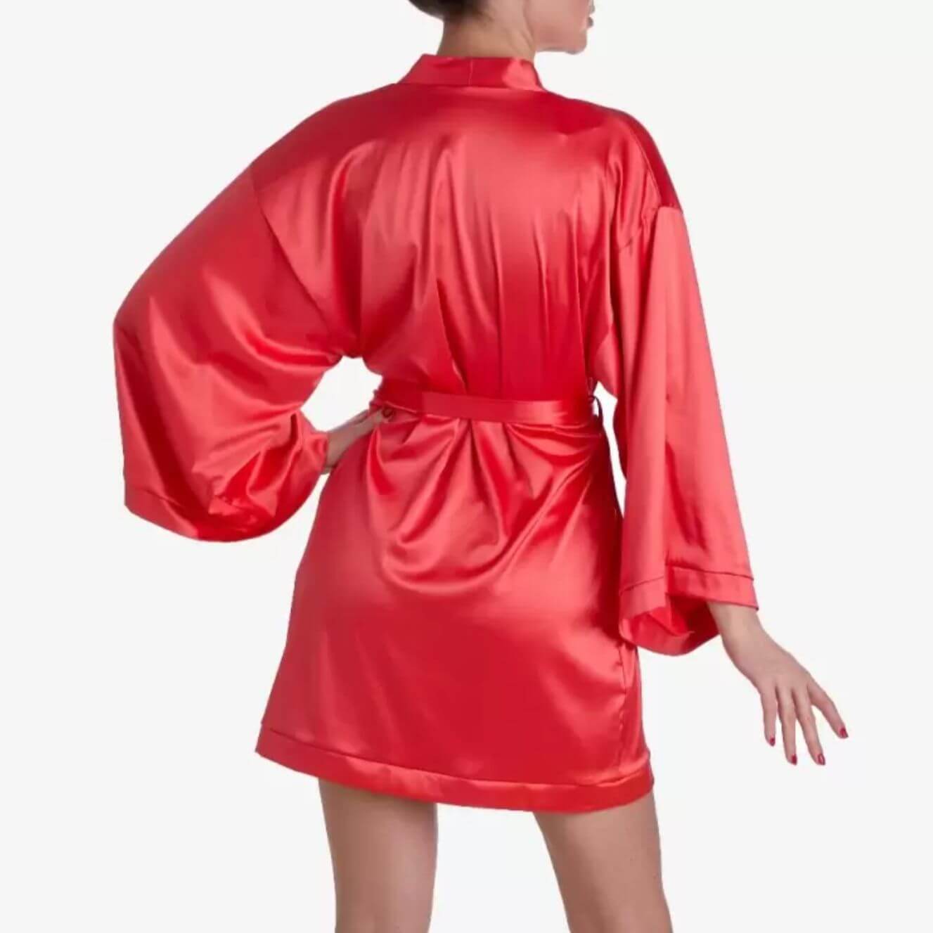 Ajour Gelato Satin Kimono Robe in Red KIM2A-Robes-Ajour-Red-XSmall/Small-Anna Bella Fine Lingerie, Reveal Your Most Gorgeous Self!