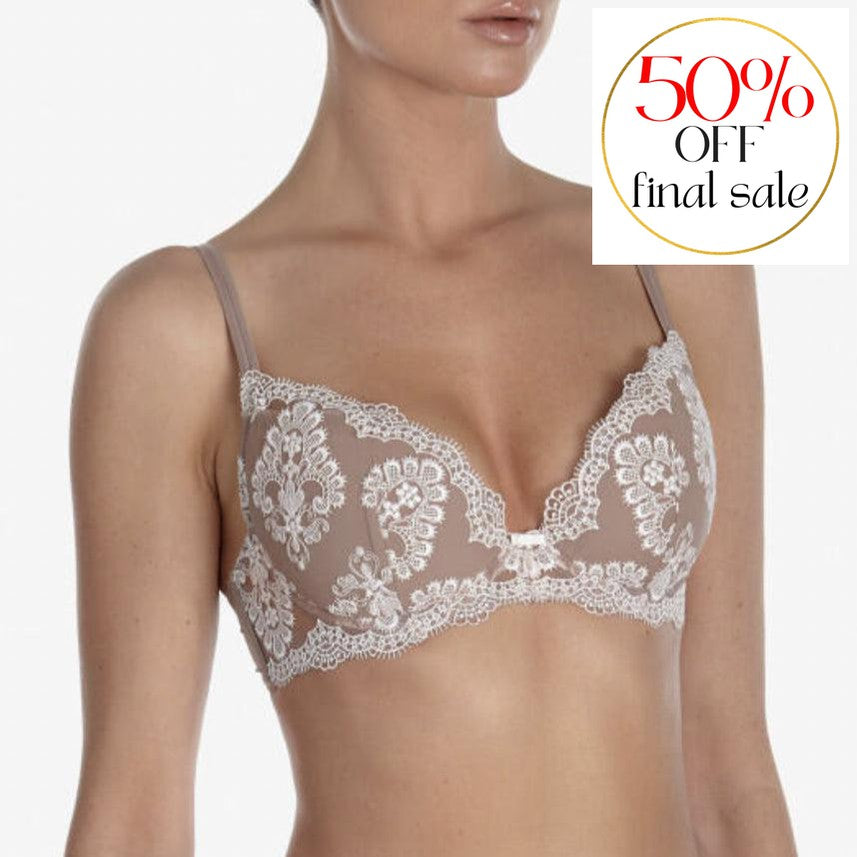 Ajour Glace Padded Bra with Push Up bp16-Bras-Ajour-Beige / White-34-B-Anna Bella Fine Lingerie, Reveal Your Most Gorgeous Self!