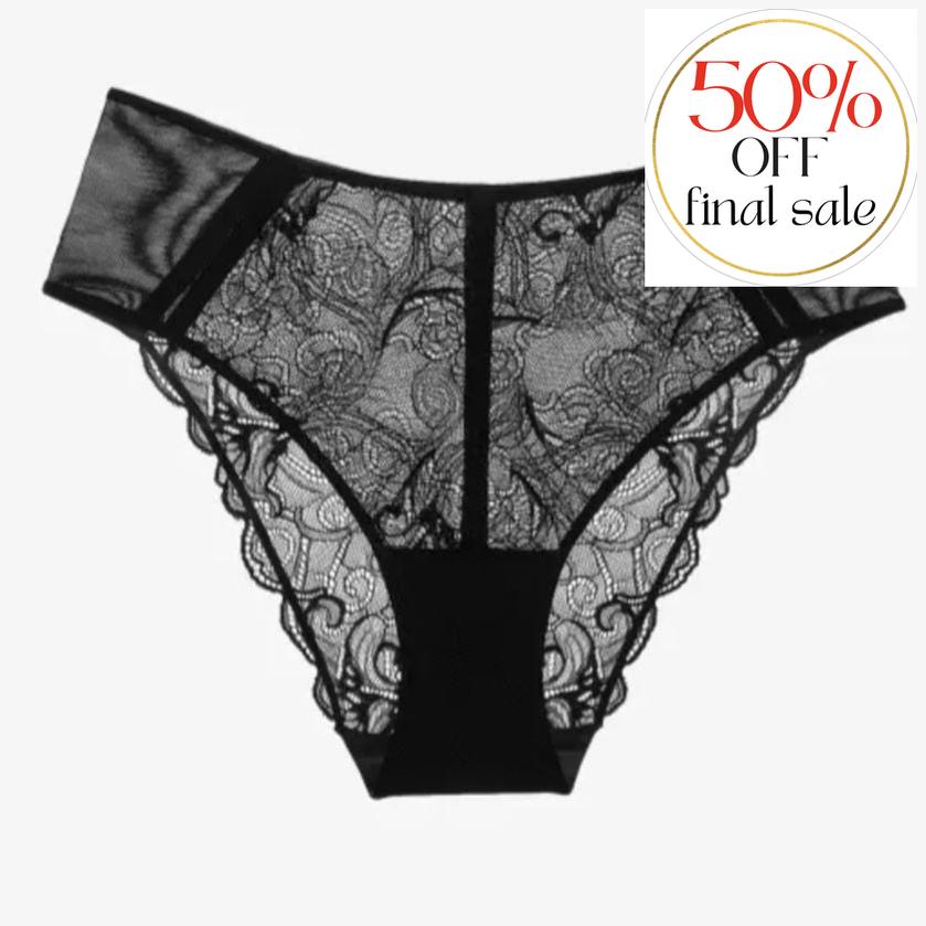 Ajour Las Ventas Mid Rise Lace Panty T82-Panties-Ajour-Black-XSmall-Anna Bella Fine Lingerie, Reveal Your Most Gorgeous Self!