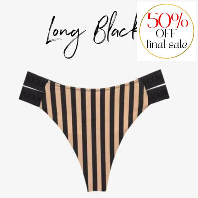 Ajour Long Black Thong c12-Anna Bella Fine Lingerie-Black/Beige Stripe-XSmall-