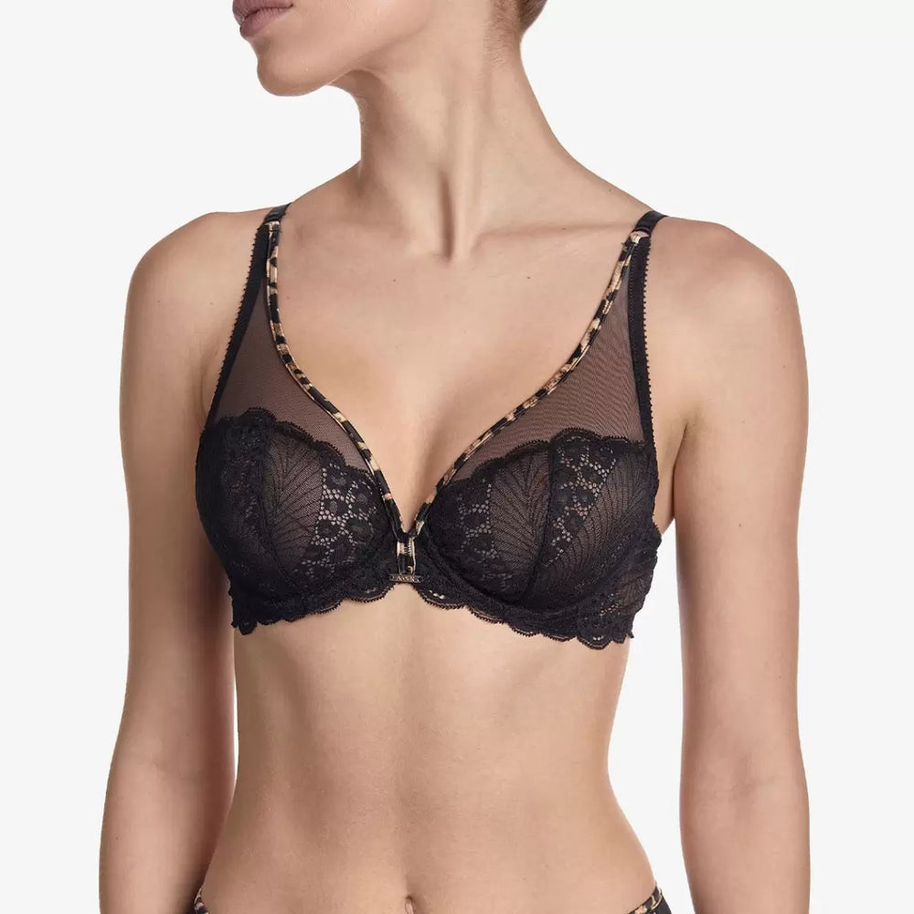 Ajour Mirage Plunge UW Bra BM10-Bras-Ajour-Black with Animal Print-32-C-Anna Bella Fine Lingerie, Reveal Your Most Gorgeous Self!