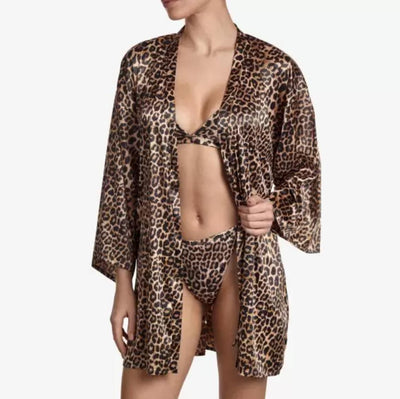 Ajour Mirage Satin Lounge Robe KIM2-Anna Bella Fine Lingerie-Animal Print-XSmall/Small-