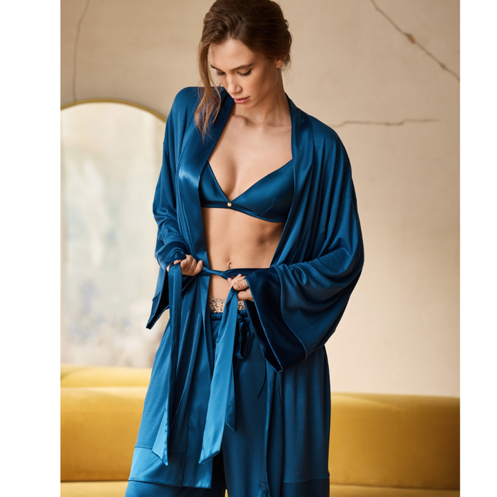 Ajour Montparnass Lounge Robe KIM2 in Blue-Robes-Ajour-Blue-XSmall/Small-Anna Bella Fine Lingerie, Reveal Your Most Gorgeous Self!