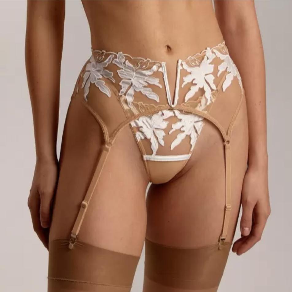 Ajour Passage Garter Belt PJ1 in Beige and White-Garter Belt-Ajour-Beige and White-XSmall-Anna Bella Fine Lingerie, Reveal Your Most Gorgeous Self!