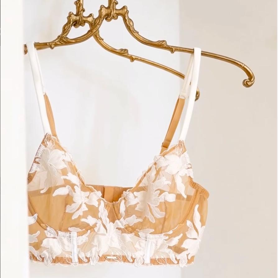 Ajour Passage Long-Line UW Demi Cup Bra B6 in Beige and White-Bras-Ajour-Beige and White-B-32-Anna Bella Fine Lingerie, Reveal Your Most Gorgeous Self!