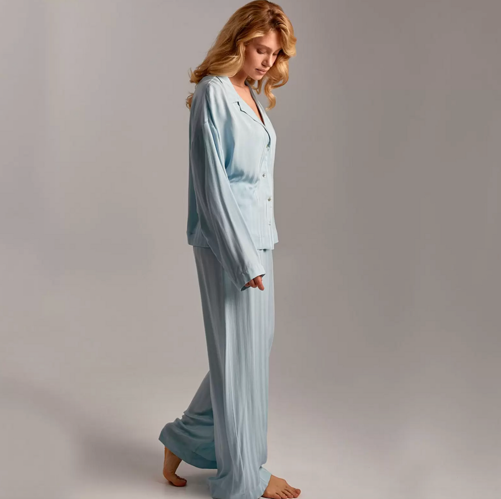 Ajour Romance Lounge Shirt and Pants in Sky Blue kj4/hj8-Sleepwear-Ajour-Sky Blue-XSmall-Anna Bella Fine Lingerie, Reveal Your Most Gorgeous Self!