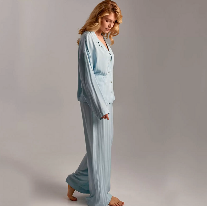 Ajour Romance Lounge Shirt and Pants in Sky Blue kj4/hj8-Sleepwear-Ajour-Sky Blue-XSmall-Anna Bella Fine Lingerie, Reveal Your Most Gorgeous Self!