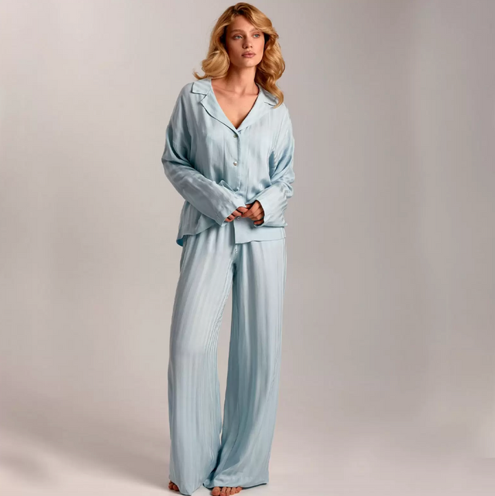 Ajour Romance Lounge Shirt and Pants in Sky Blue kj4/hj8-Sleepwear-Ajour-Sky Blue-XSmall-Anna Bella Fine Lingerie, Reveal Your Most Gorgeous Self!