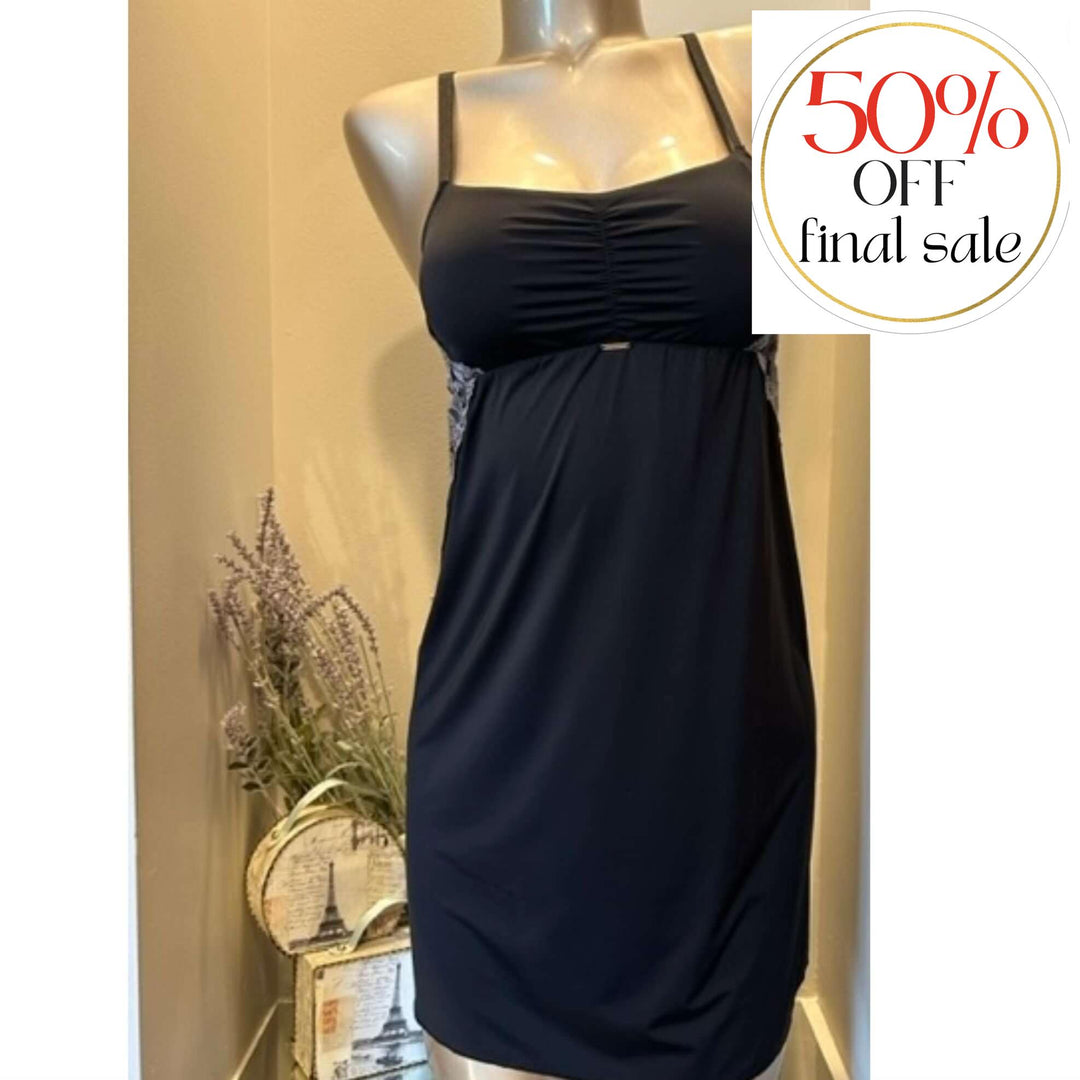 Ajour Sensuel Chemise with Inserts K4-Anna Bella Fine Lingerie-Black / Grey-XSmall-