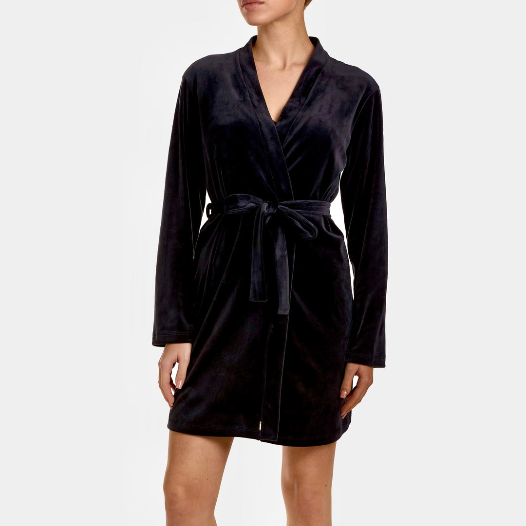 Ajour Shade Velvet Lounge Robe HK2-Robes-Ajour-Black-XSmall-Anna Bella Fine Lingerie, Reveal Your Most Gorgeous Self!