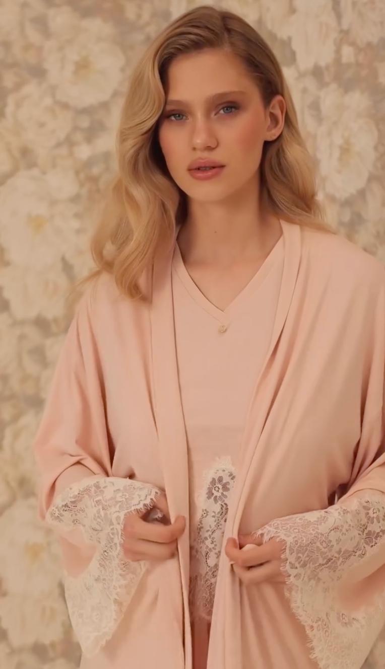Ajour Tessitura Lounge Robe KIM2 in Pink-Robes-Ajour-Pink-XSmall/Small-Anna Bella Fine Lingerie, Reveal Your Most Gorgeous Self!