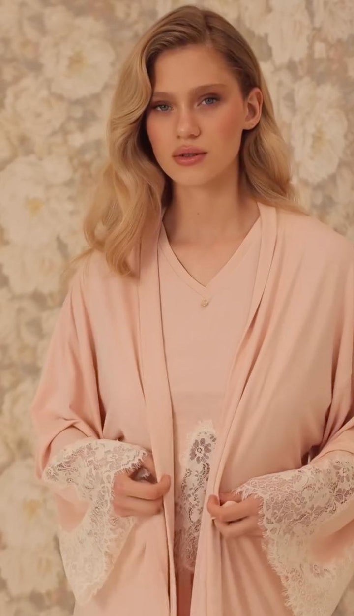 Ajour Tessitura Lounge Robe KIM2 in Pink-Robes-Ajour-Pink-XSmall/Small-Anna Bella Fine Lingerie, Reveal Your Most Gorgeous Self!