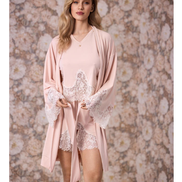 Ajour Tessitura Lounge Robe KIM2 in Pink-Robes-Ajour-Pink-XSmall/Small-Anna Bella Fine Lingerie, Reveal Your Most Gorgeous Self!