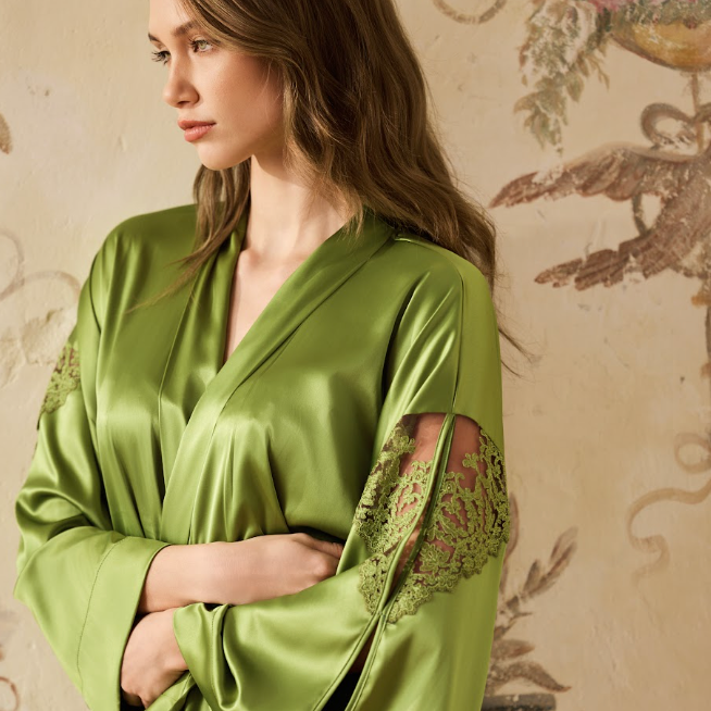 Ajour Tuileries Lounge Robe KIM2 in Olive-Robes-Ajour-Olive-XSmall/Small-Anna Bella Fine Lingerie, Reveal Your Most Gorgeous Self!