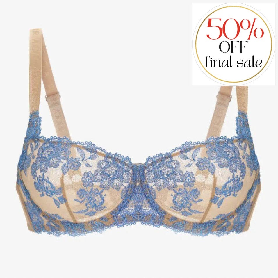 Ajour Underwired Parfait bra in Nude &amp; Blue BM7-Bras-Ajour-Nude &amp; Blue-36-C-Anna Bella Fine Lingerie, Reveal Your Most Gorgeous Self!