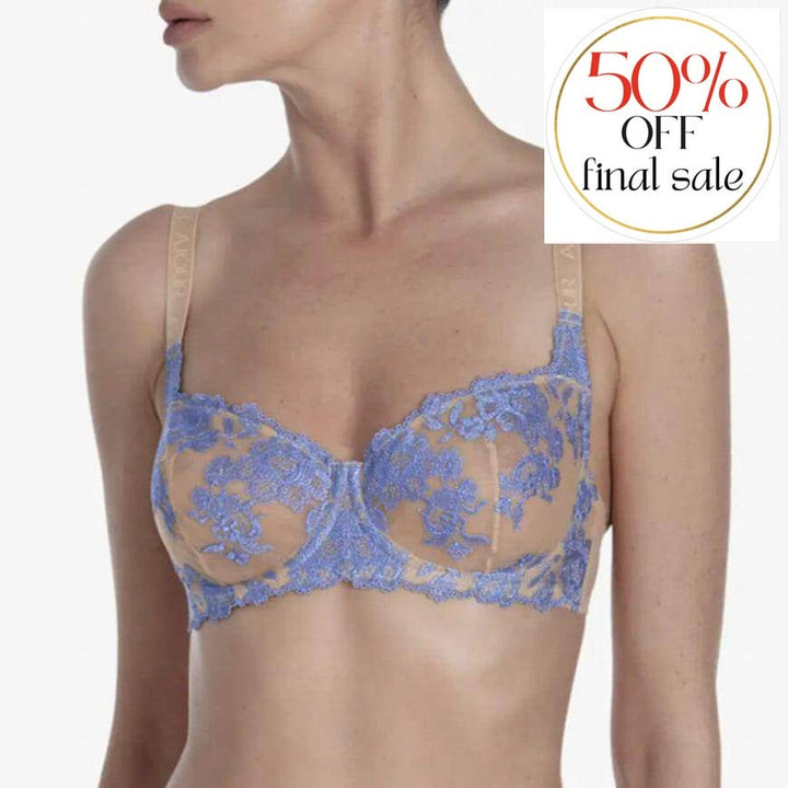 Ajour Underwired Parfait bra in Nude &amp; Blue BM7-Bras-Ajour-Nude &amp; Blue-36-C-Anna Bella Fine Lingerie, Reveal Your Most Gorgeous Self!