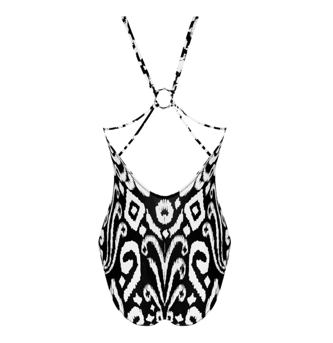 Antigel La Balinaise Non Wire Halter Swimsuit EBB9238-Swimwear-Antigel-Ikat Blanc Noir-XLarge-Anna Bella Fine Lingerie, Reveal Your Most Gorgeous Self!