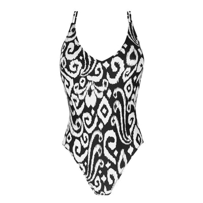 Antigel La Balinaise Non Wire Halter Swimsuit EBB9238-Swimwear-Antigel-Ikat Blanc Noir-XLarge-Anna Bella Fine Lingerie, Reveal Your Most Gorgeous Self!