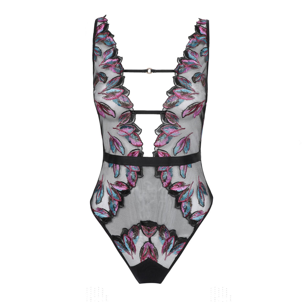 Atelier Amour Bird of Paradise Bodysuit OP31-Anna Bella Fine Lingerie-Black Print-Small-