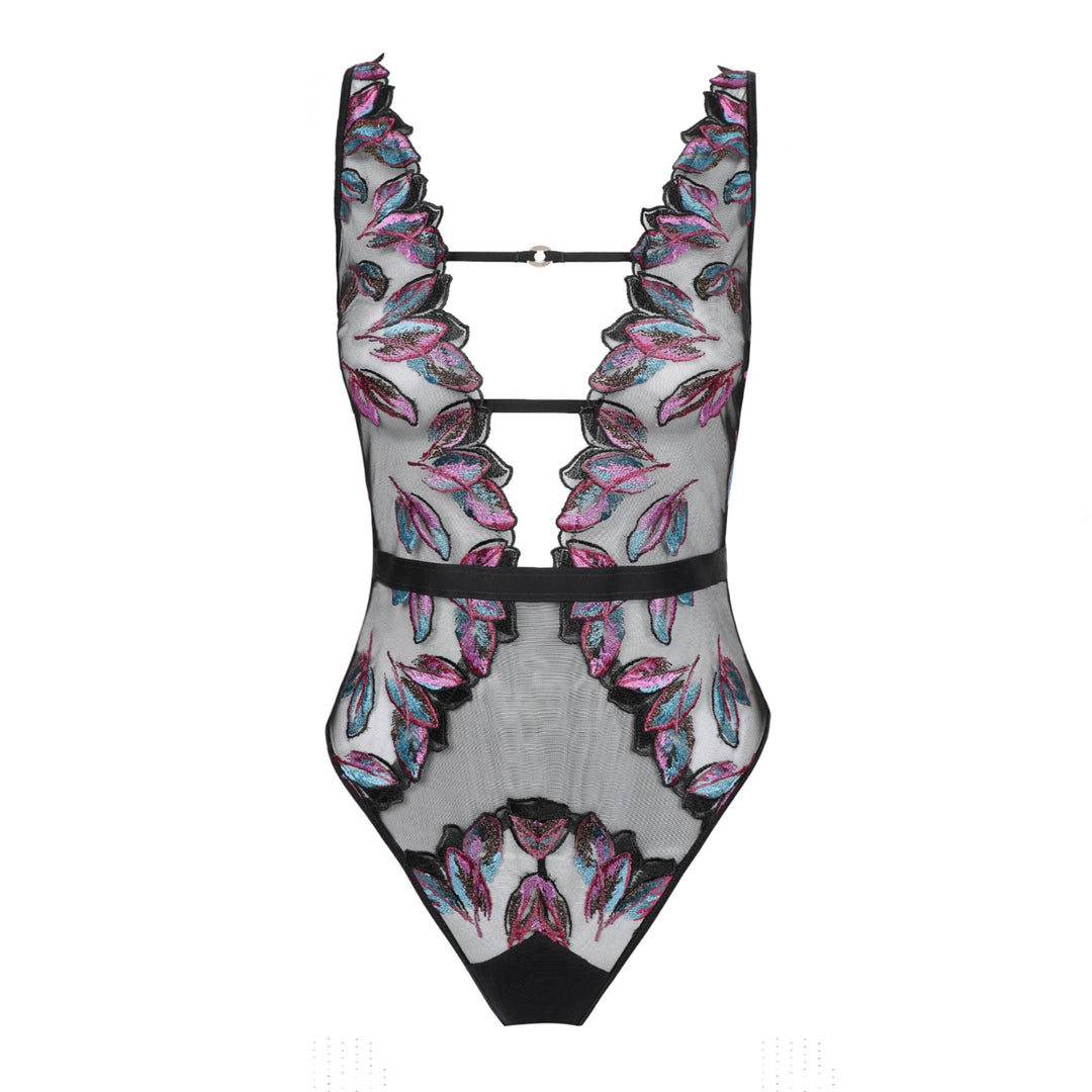 Atelier Amour Bird of Paradise Bodysuit OP31-Anna Bella Fine Lingerie-Black Print-Small-
