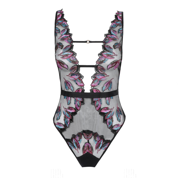 Atelier Amour Bird of Paradise Bodysuit OP31-Anna Bella Fine Lingerie-Black Print-Small-