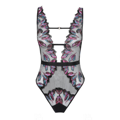 Atelier Amour Bird of Paradise Bodysuit OP31-Anna Bella Fine Lingerie-Black Print-Small-