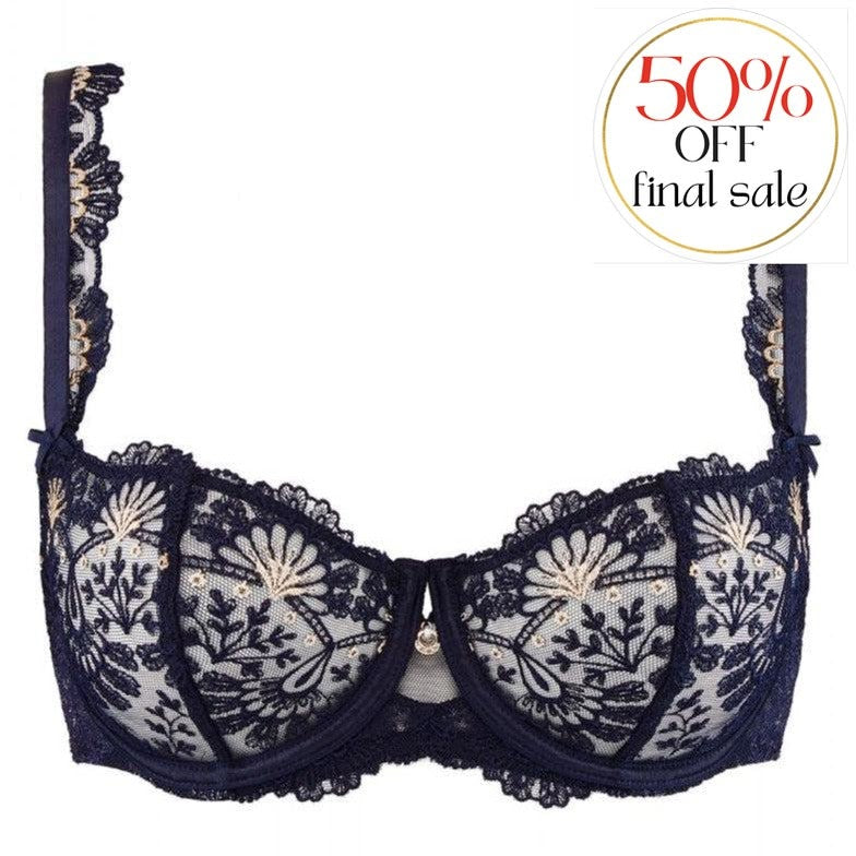 Aubade Art of Ink Half Cup Bra in Symphonie Bleue TD14-Bras-Aubade Paris-Symphonie Bleue-32-B-Anna Bella Fine Lingerie, Reveal Your Most Gorgeous Self!