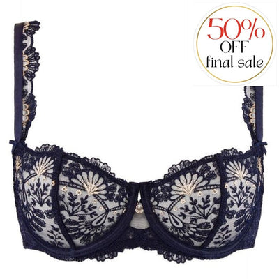 Aubade Art of Ink Half Cup Bra in Symphonie Bleue TD14-Bras-Aubade Paris-Symphonie Bleue-32-B-Anna Bella Fine Lingerie, Reveal Your Most Gorgeous Self!