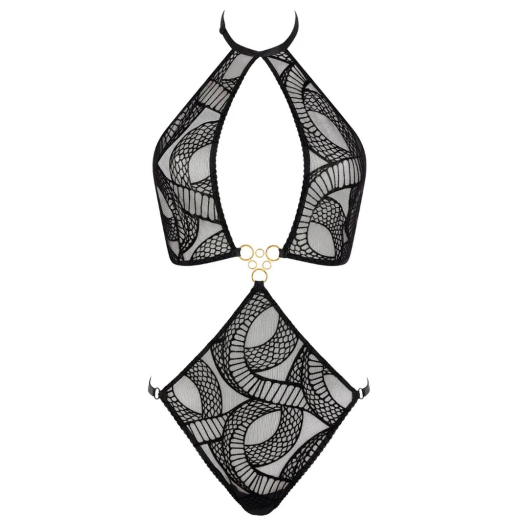 Aubade Boîte à Désir Velvet Snake Bodysuit P086A-5-Bodysuit-Aubade Paris-Black-One Size-Anna Bella Fine Lingerie, Reveal Your Most Gorgeous Self!