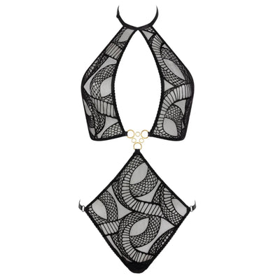 Aubade Boîte à Désir Velvet Snake Bodysuit P086A-5-Anna Bella Fine Lingerie-Black-One Size-