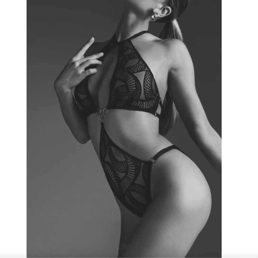 Aubade Boîte à Désir Velvet Snake Bodysuit P086A-5-Anna Bella Fine Lingerie-Black-One Size-