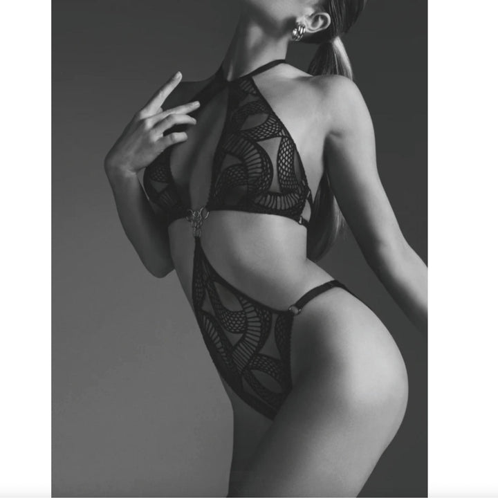 Aubade Boîte à Désir Velvet Snake Bodysuit P086A-5-Bodysuit-Aubade Paris-Black-One Size-Anna Bella Fine Lingerie, Reveal Your Most Gorgeous Self!