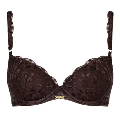 Aubade Crazy in Love Padded Plunge Bra in Satin Brown 5DN08-Bras-Aubade Paris-Satin Brown-32-B-Anna Bella Fine Lingerie, Reveal Your Most Gorgeous Self!