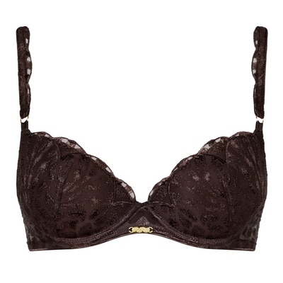 Aubade Crazy in Love Padded Plunge Bra in Satin Brown 5DN08-Bras-Aubade Paris-Satin Brown-32-B-Anna Bella Fine Lingerie, Reveal Your Most Gorgeous Self!