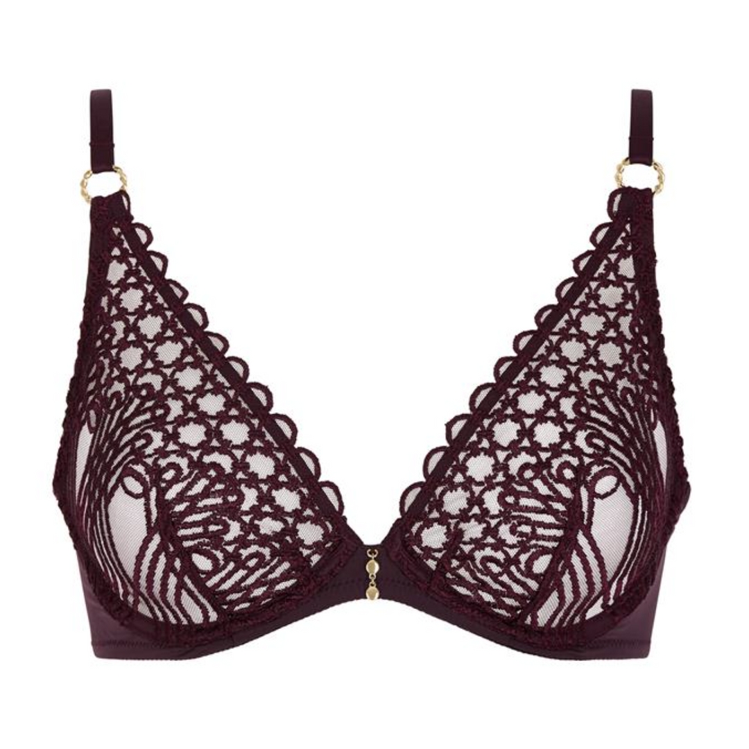 Aubade Eloge Du Desir Plunge Triangle Bra in Deep Berry 7CF12-Bras-Aubade Paris-Deep Berry-34-E-Anna Bella Fine Lingerie, Reveal Your Most Gorgeous Self!