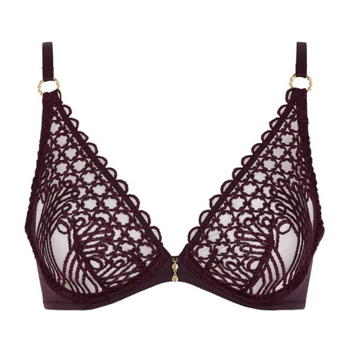 Aubade Eloge Du Desir Plunge Triangle Bra in Deep Berry 7CF12-Bras-Aubade Paris-Deep Berry-34-E-Anna Bella Fine Lingerie, Reveal Your Most Gorgeous Self!
