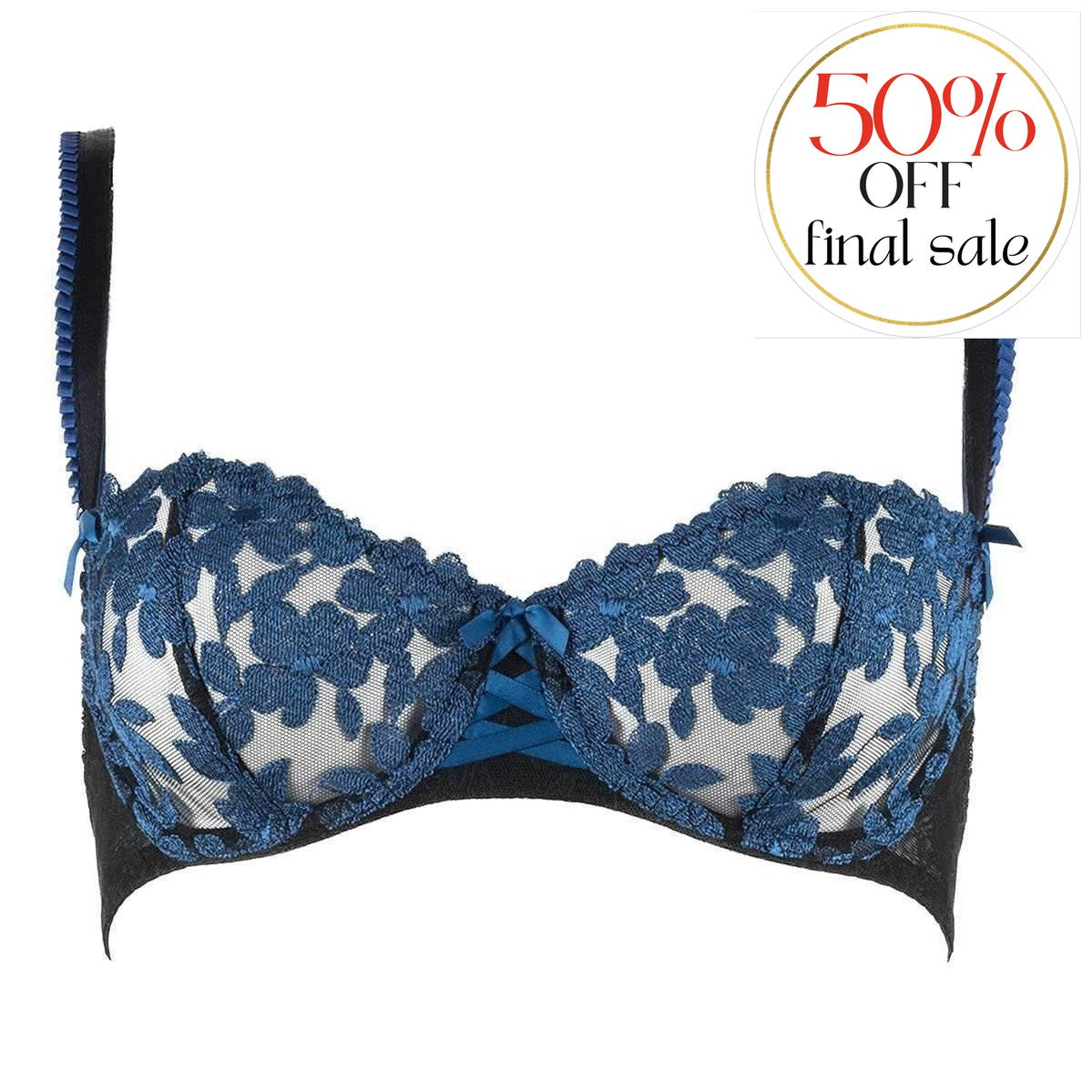 Aubade Femme Charmeuse Half Cup Bra MJ14 Auba-Anna Bella Fine Lingerie-Blue Velvet / Black-30-E