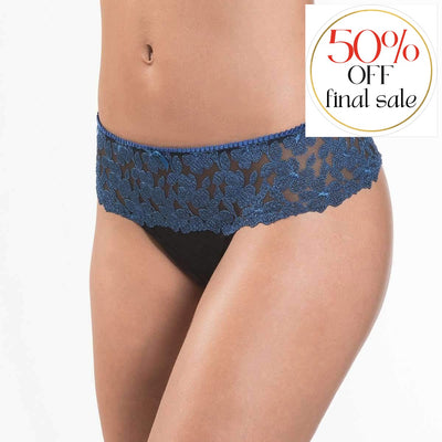 Aubade Femme Charmeuse Hot Tanga MJ71-Anna Bella Fine Lingerie-Blue Velvet / Black-XSmall-