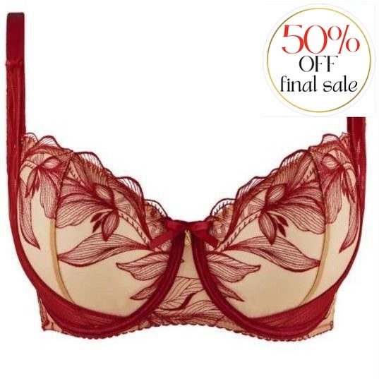 Aubade Fleur De Tattoo Comfort Half Cup Bra in Rouge Ecrin TB14-2-6-Bras-Aubade Paris-Rouge Ecrin-30-F-Anna Bella Fine Lingerie, Reveal Your Most Gorgeous Self!