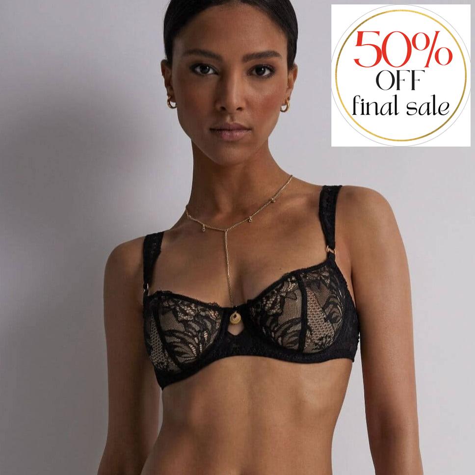 Aubade Gold Pleasure Half-Cup Bra 1DF14-Bras-Aubade Paris-Black Light-32-B-Anna Bella Fine Lingerie, Reveal Your Most Gorgeous Self!
