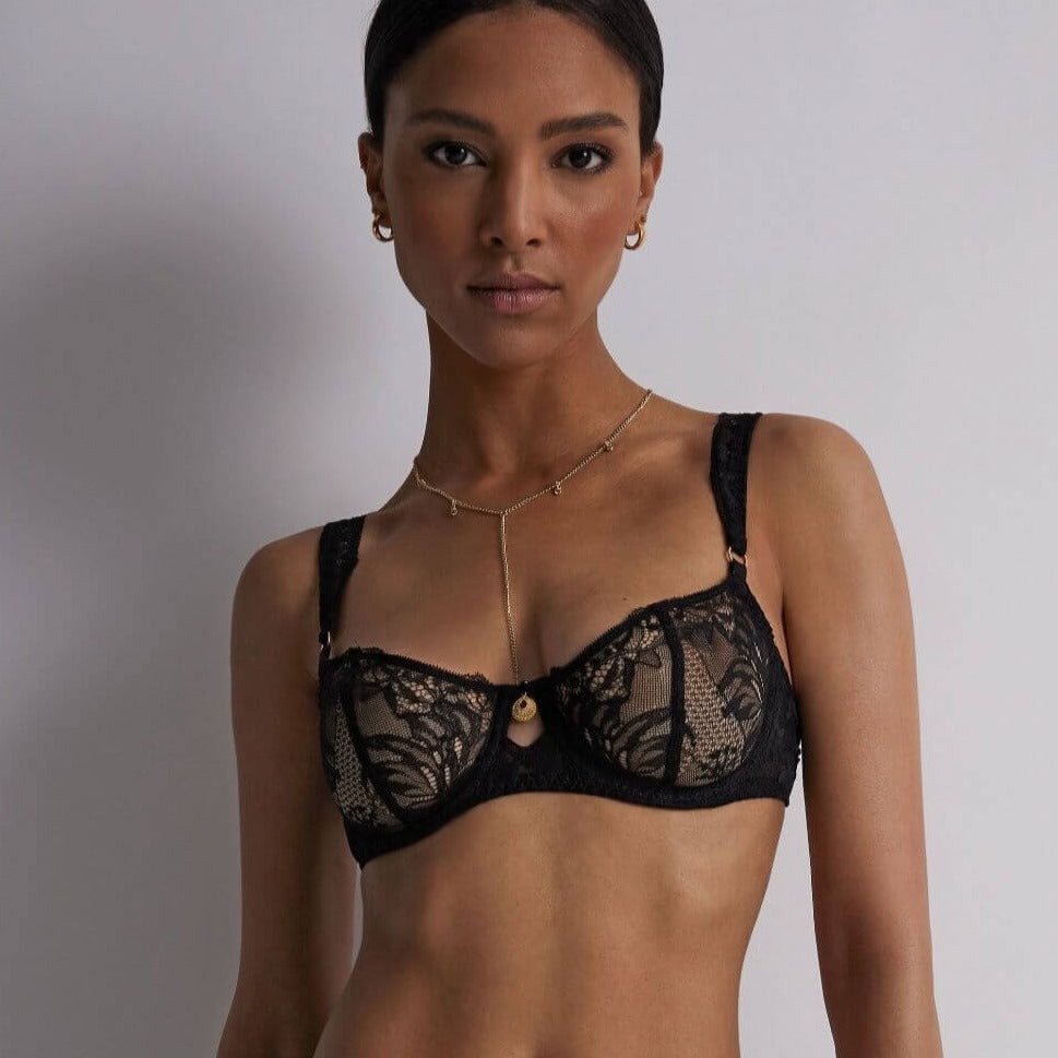 Aubade Gold Pleasure Half-Cup Bra 1DF14-Bras-Aubade-Black Light-32-B-Anna Bella Fine Lingerie, Reveal Your Most Gorgeous Self!