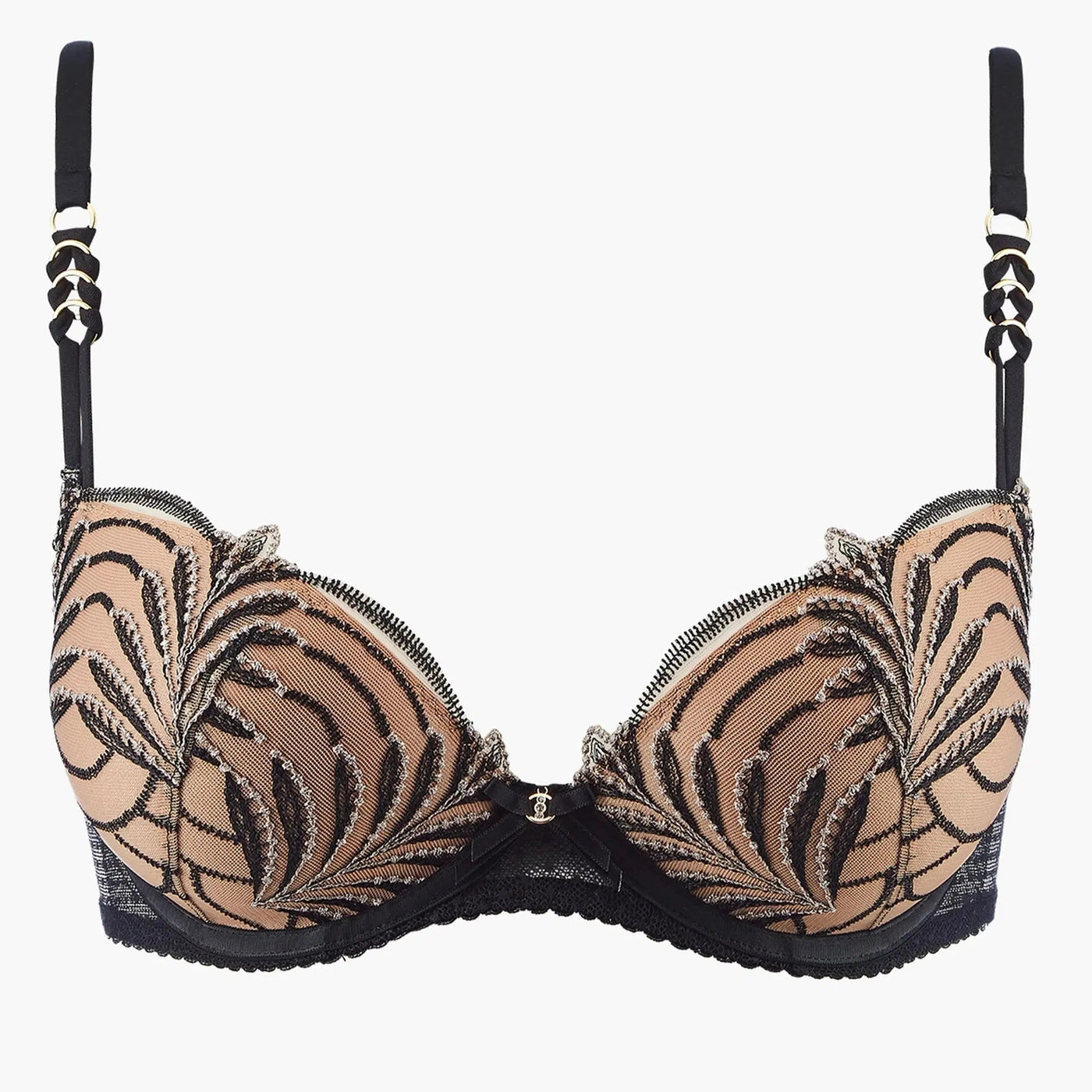 Aubade Hypnolove Moulded Plunge Bra in Eclipse LDN08-Anna Bella Fine Lingerie-Pushing the breasts together for a natural, sexy look, the Hypnolove moulded plunge bra has built-in flesh-coloured moulded cups for maximum comfort. The material that extends up the sides of the bust and the double straps above the cups create the illusion of a larger bust. Its structured shape creates a deep, sexy cleavage, emphasised by elegant embroidery that is crying out to be shown off underneath an openwork or see-through 